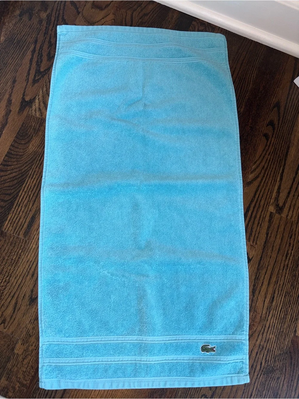 Lacoste Hand Towel Teal Blue 100% Cotton Crocodile Logo 28 X 14 1/4